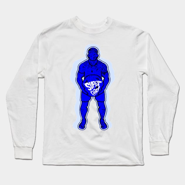 lifting weights with super dad typography in blue Long Sleeve T-Shirt by bloomroge